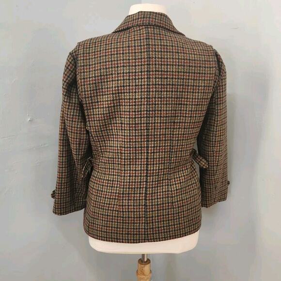 Vintage Character Suburban Wear Houndstooth Wool Lined Tailored Blazer Jacket 12 - Picture 2 of 16